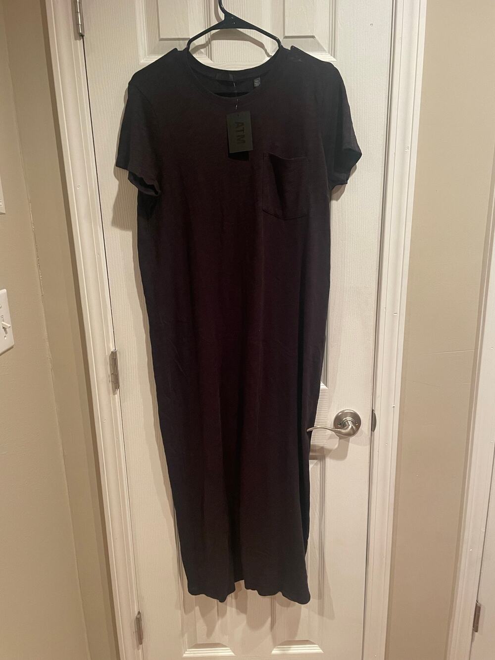 Anthony Thomas Melillo (ATM) Midi Dress, Soft, Comfy in Black, Short sleeve. A48